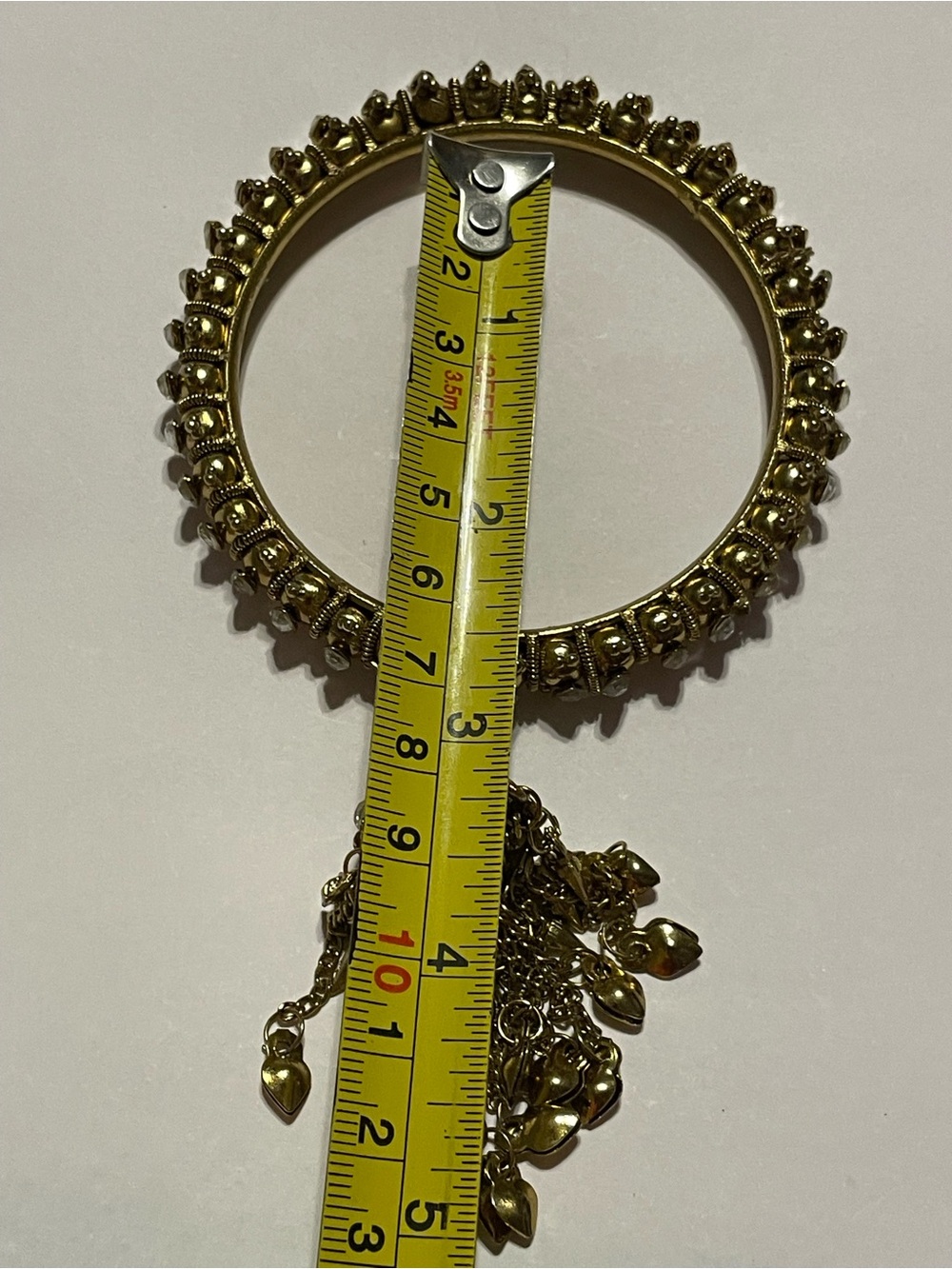 Jeweled Belly Dancer Tassel Gold Tone Bangle Bracelet #7142 - Picture 4 of 9